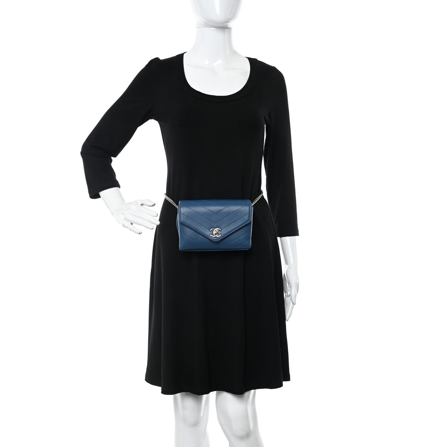 Calfskin Chevron Stitched Coco Waist Bag Blue