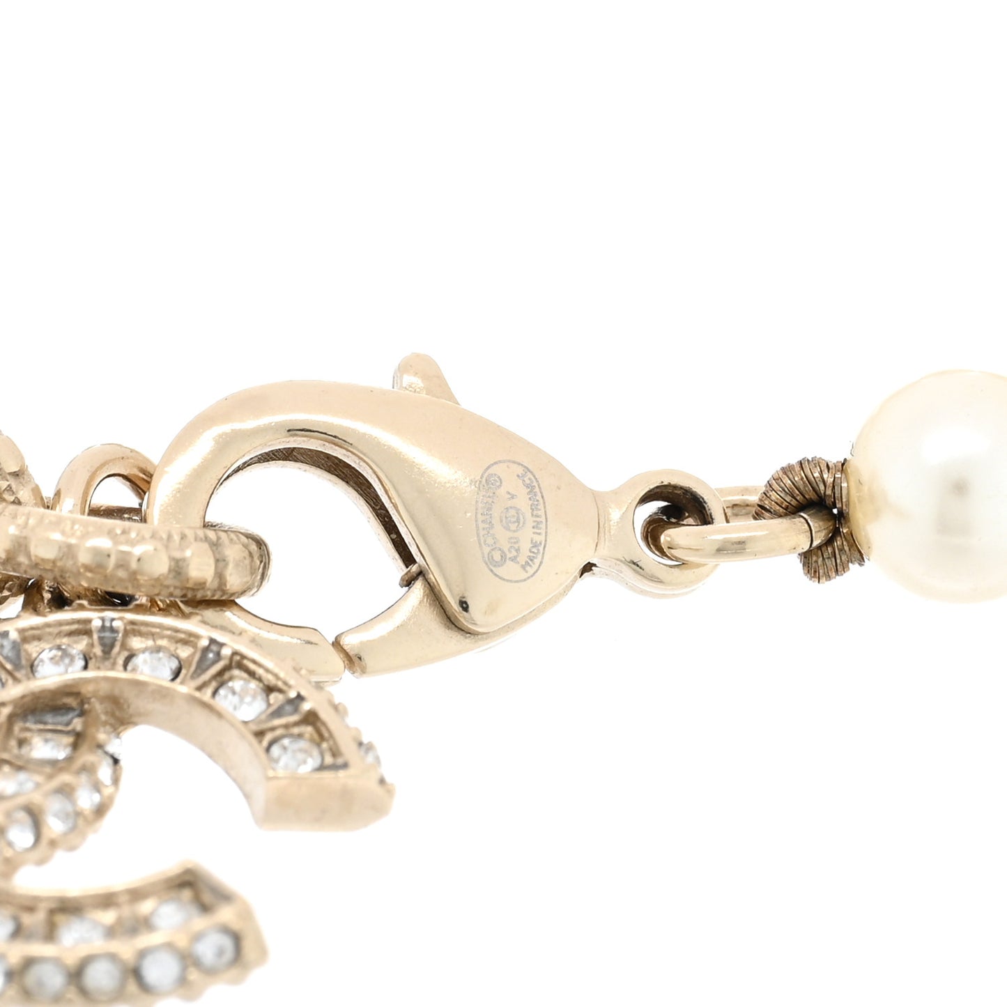 Graduated Pearl Crystal CC Bracelet Gold