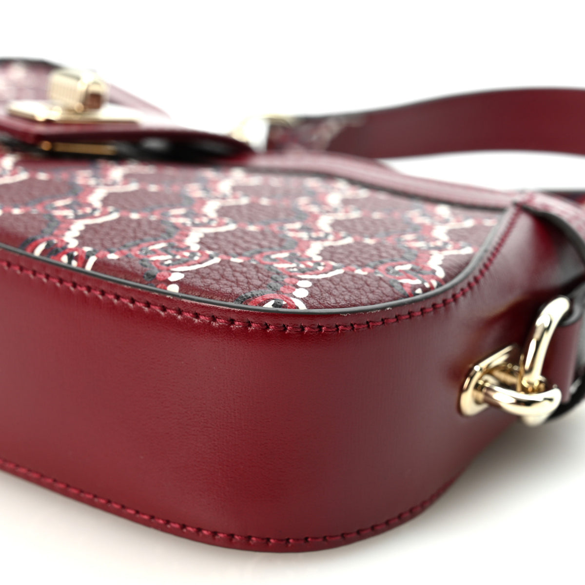 Calfskin Monogram Mini Moon Side Shoulder Bag Rosso Ancora Red