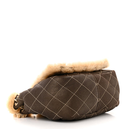 Chanel Shearling Suede Quilted Small Fur Flap Metallic Bronze 4 of 12