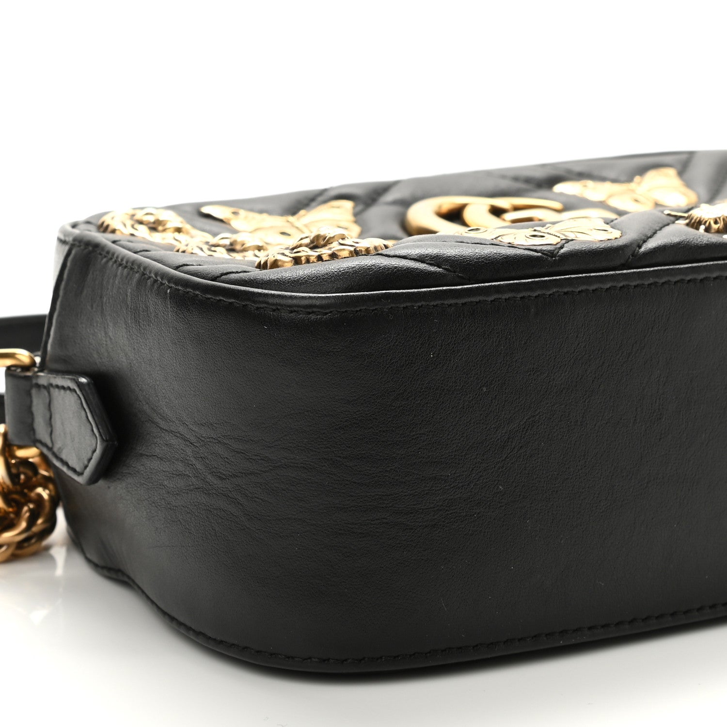 Gucci Calfskin Matelasse Animal Studs Small GG Marmont Chain Shoulder Bag Black 9 of 10