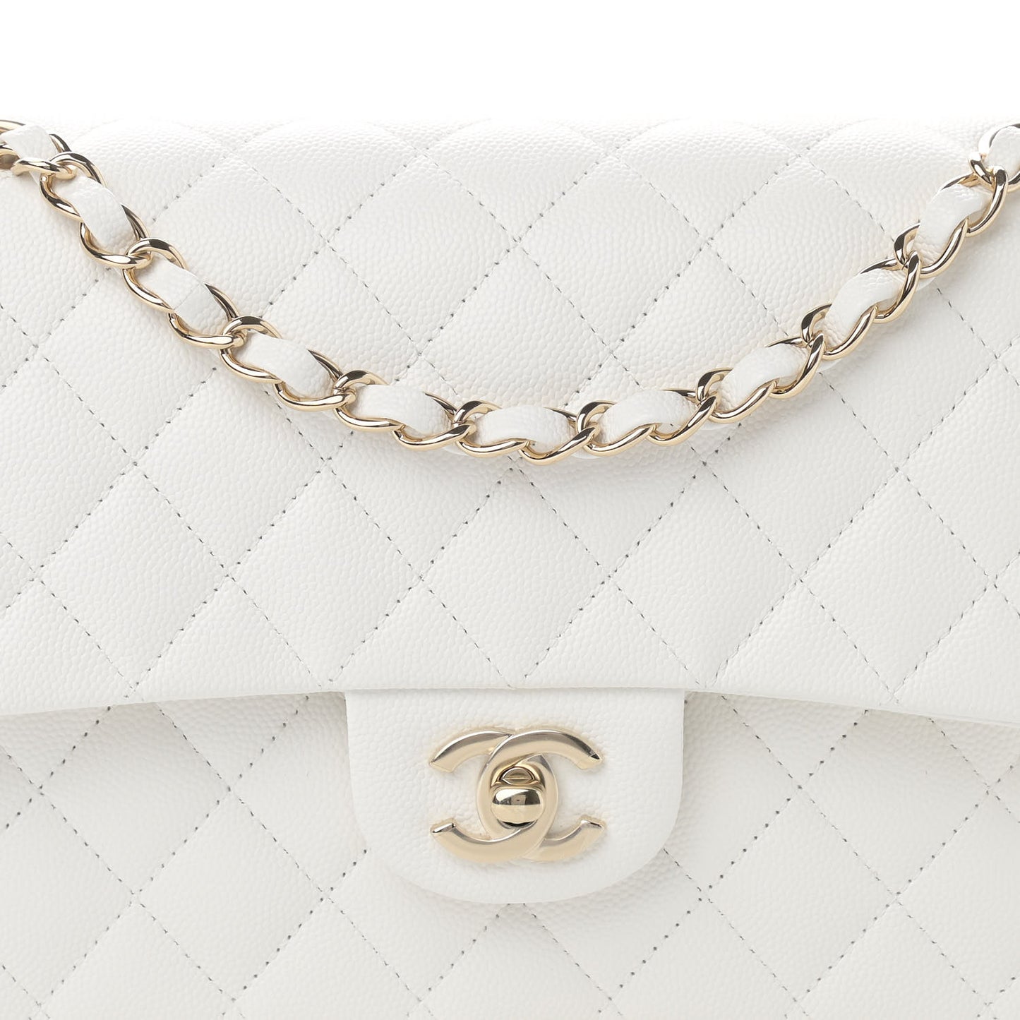 Caviar Quilted Medium Double Flap White