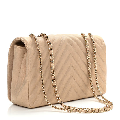 Chanel Metallic Caviar Chevron Quilted Medium Statement Flap Beige 3 of 10
