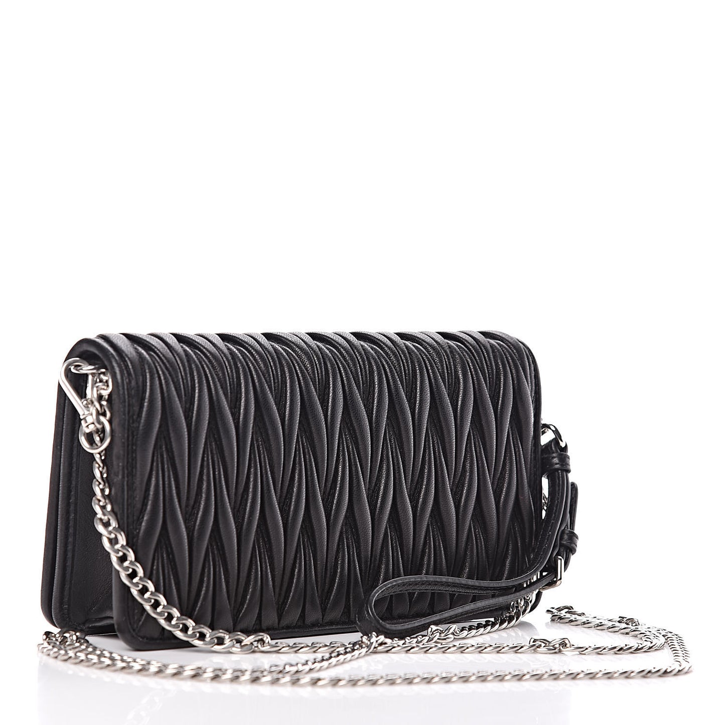 Nappa Matelasse Crystal Pearl Logo Chain Clutch Black