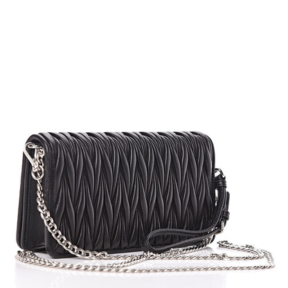 Miu Miu Nappa Matelasse Crystal Pearl Logo Chain Clutch Black 3 of 10