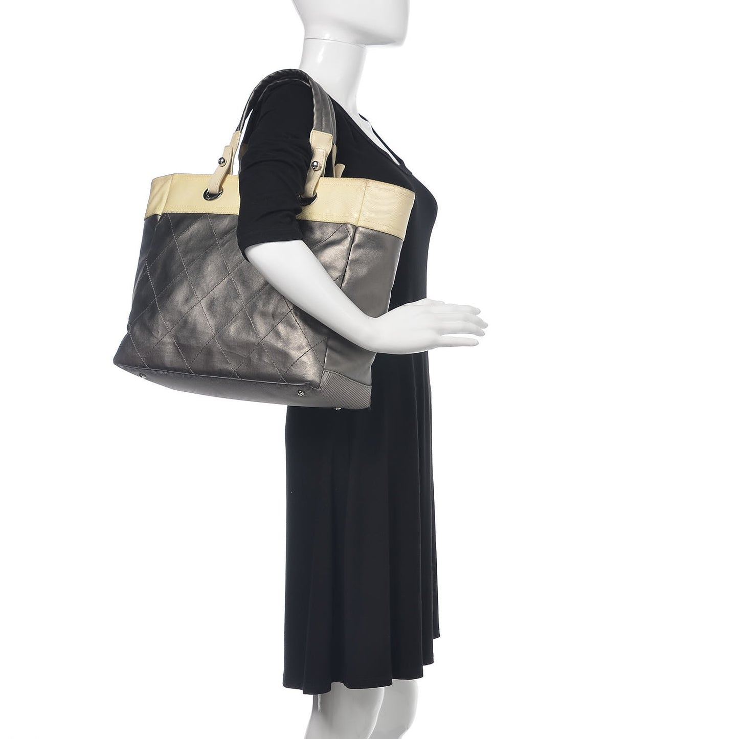 Coated Canvas Quilted Large Paris Biarritz Tote Silver