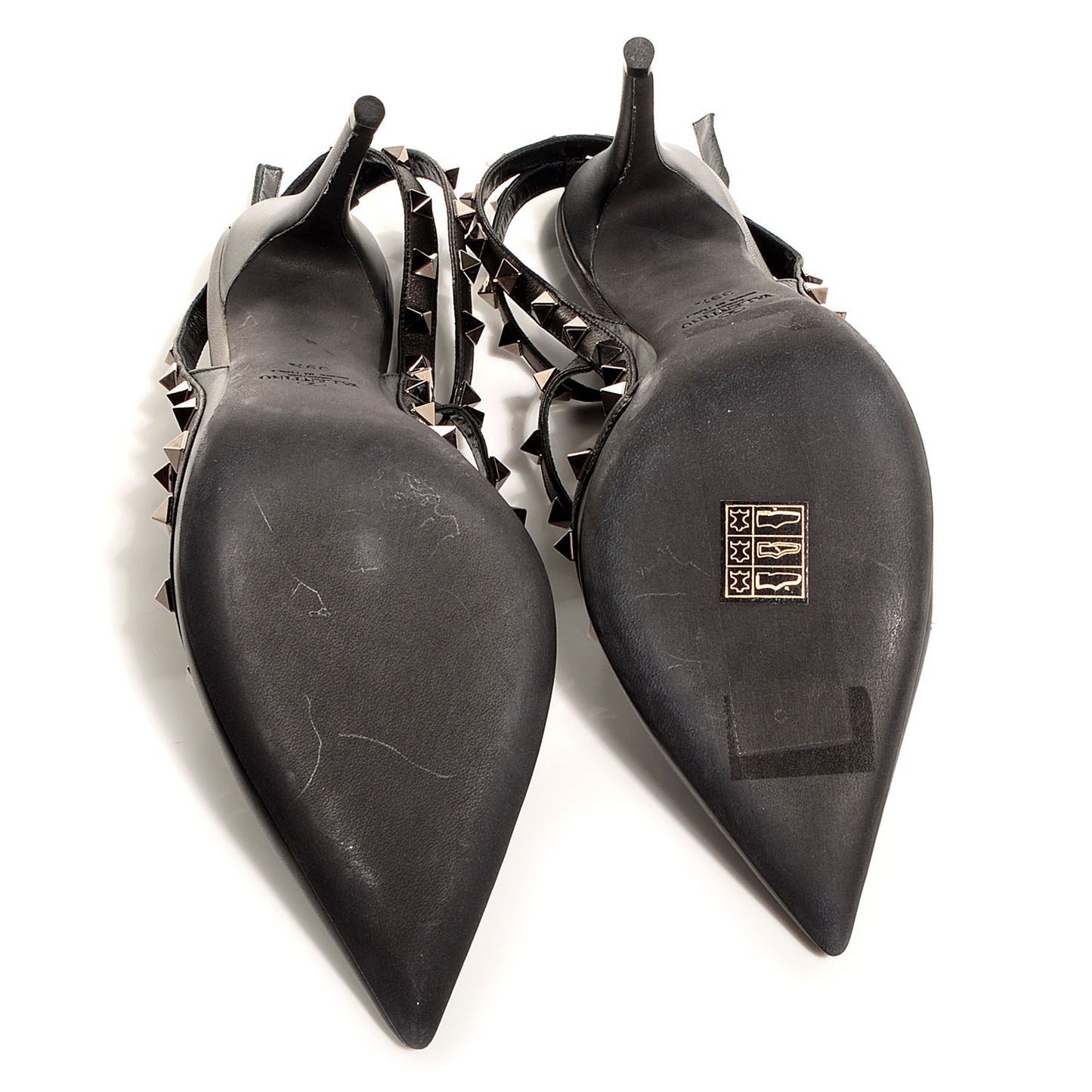 Calfskin Nappa Rockstud Ankle Strap 100mm Pumps 39.5 Black
