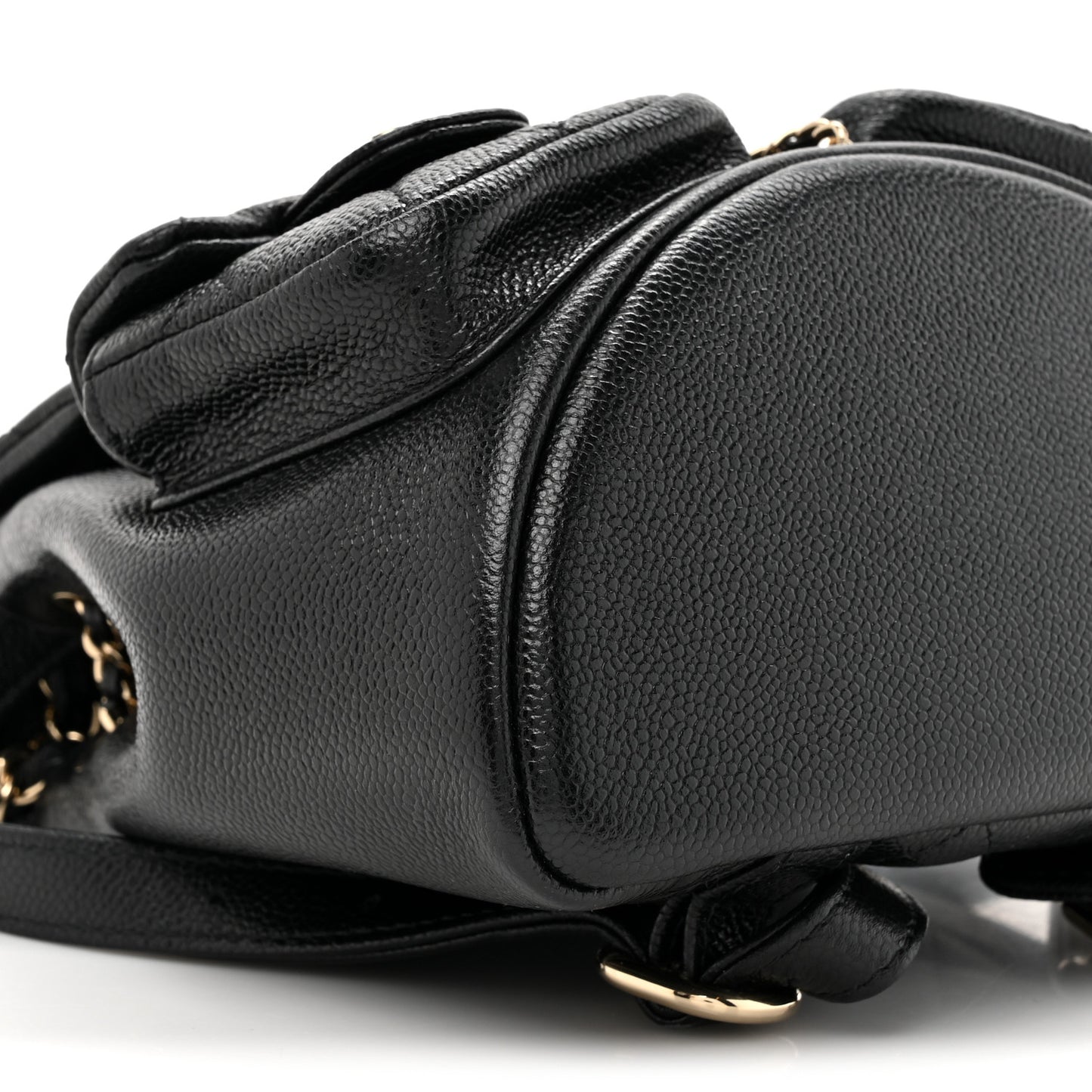 Shiny Caviar Quilted Small Duma Pockets Drawstring Backpack Black