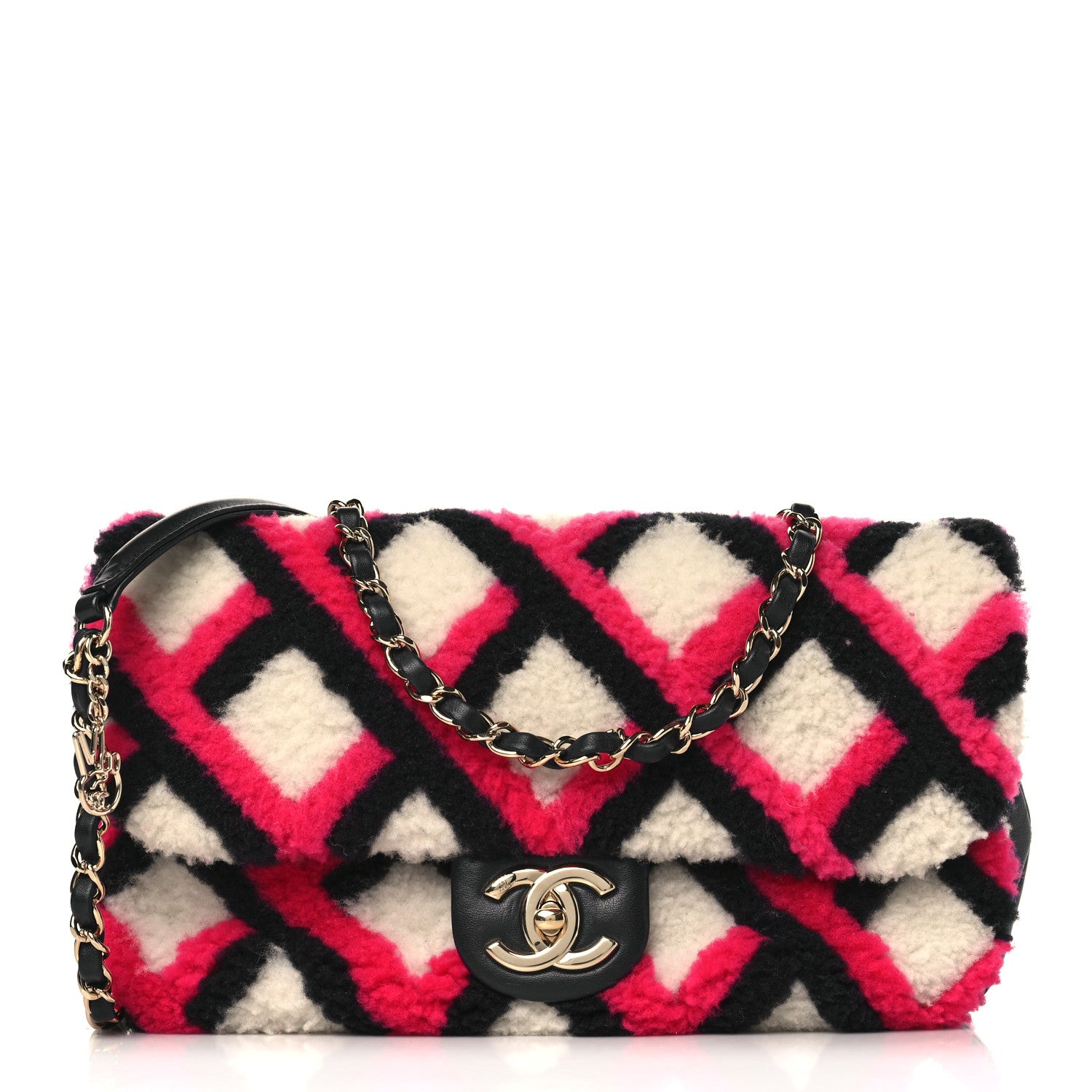 Chanel Lambskin Shearling Medium Flap Fuchsia Navy 1 of 9
