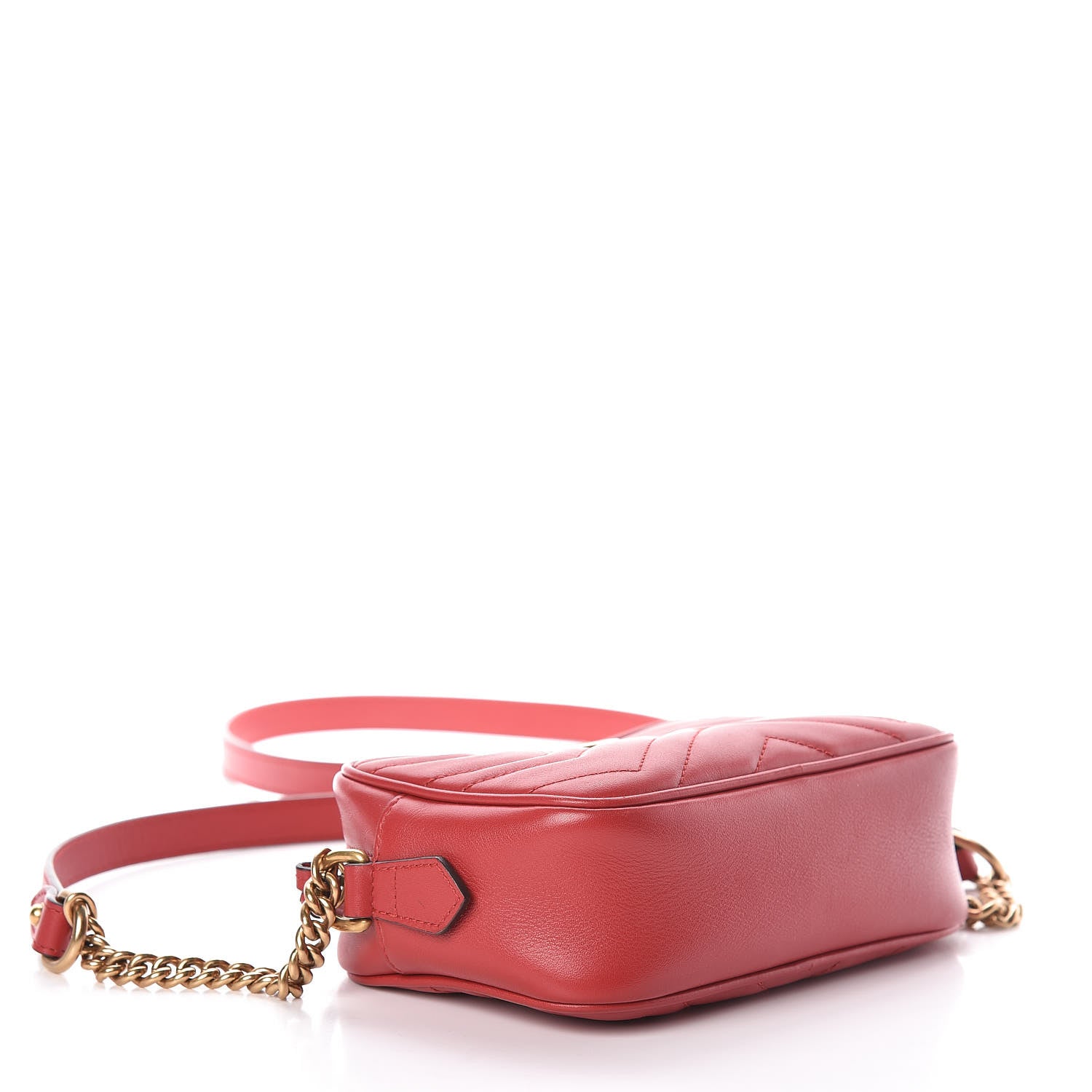 Gucci Calfskin Matelasse Mini GG Marmont Chain Shoulder Bag Hibiscus Red 4 of 10