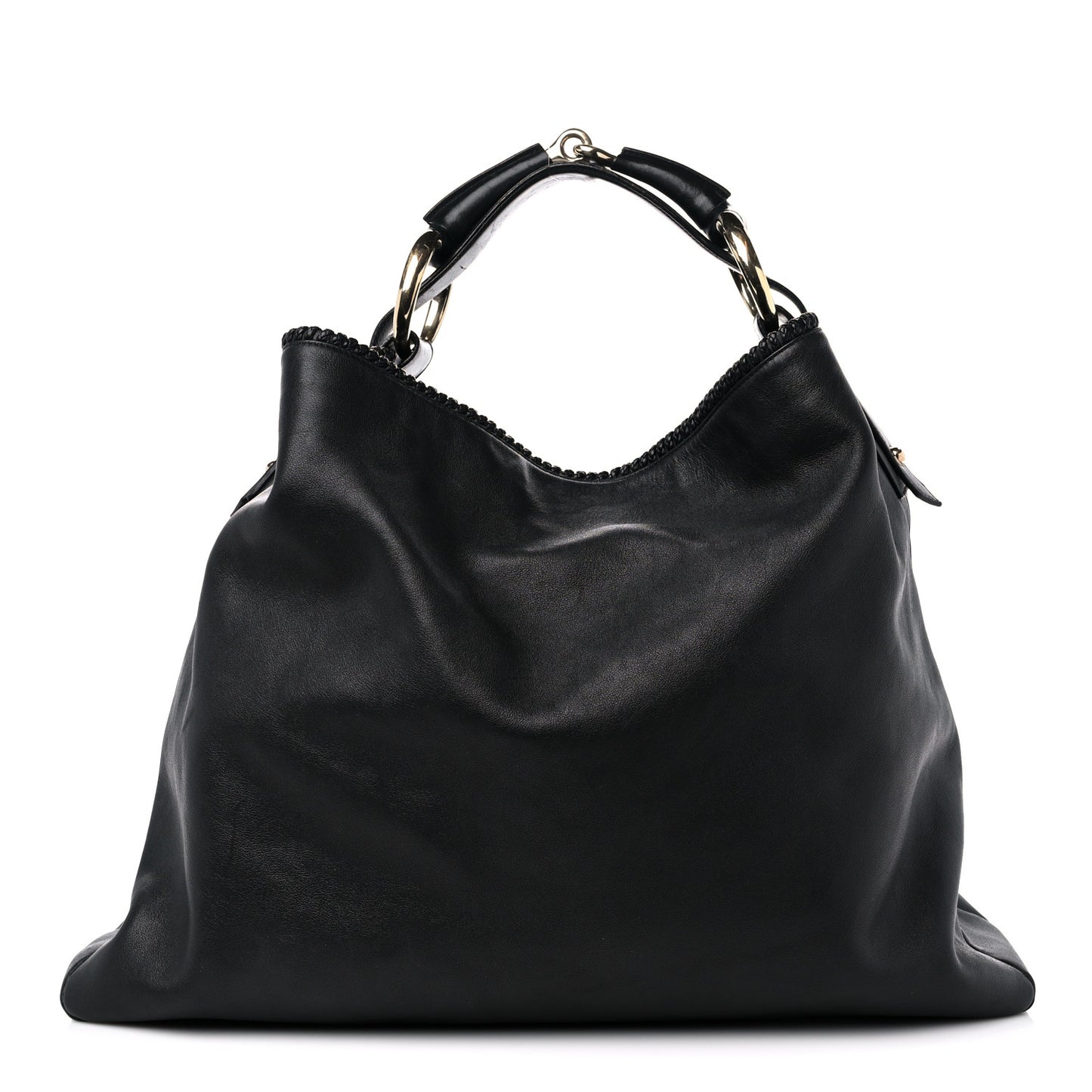 Calfskin Large Horsebit Chain Hobo Black