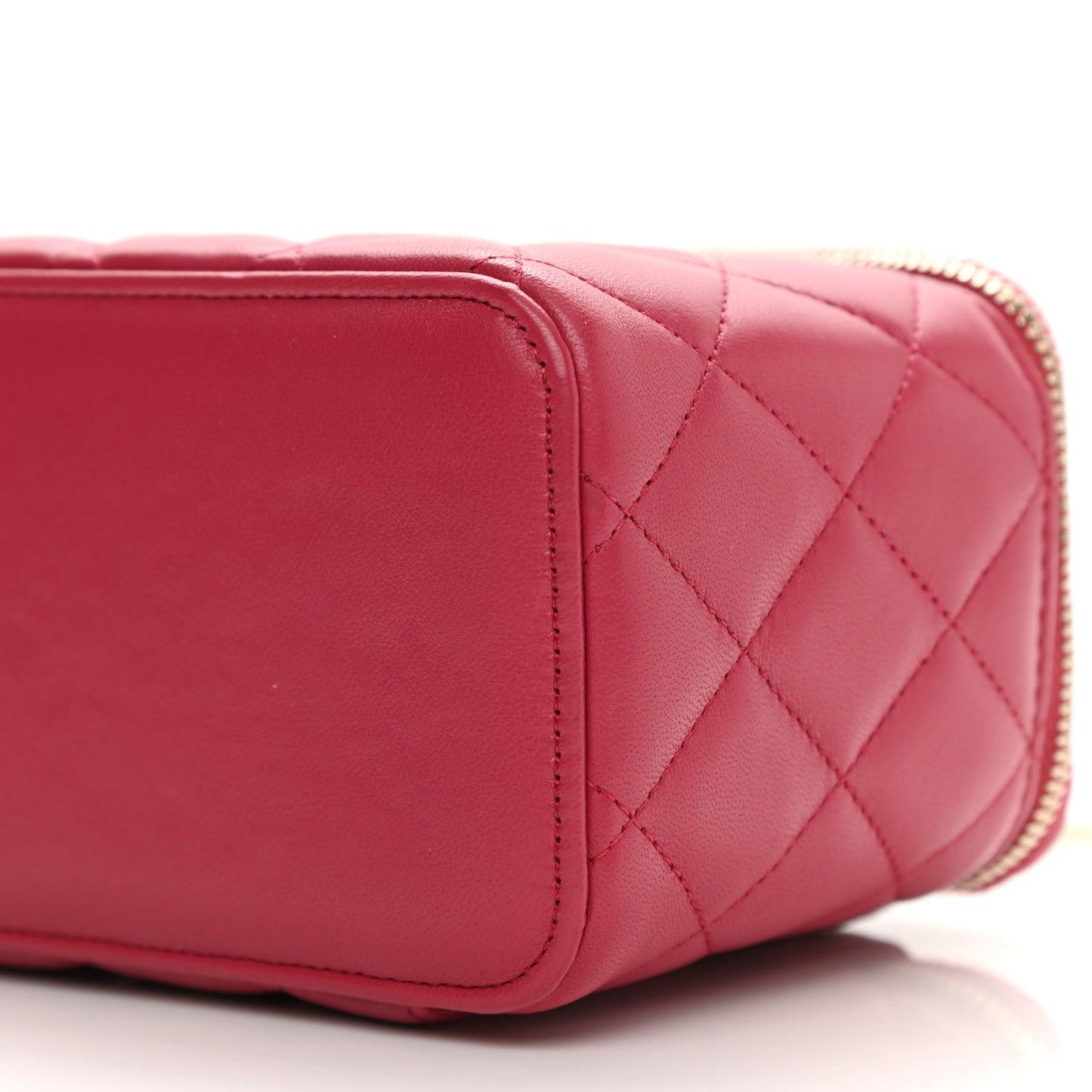 Lambskin Quilted Small Top Handle Vanity Case With Chain Dark Pink