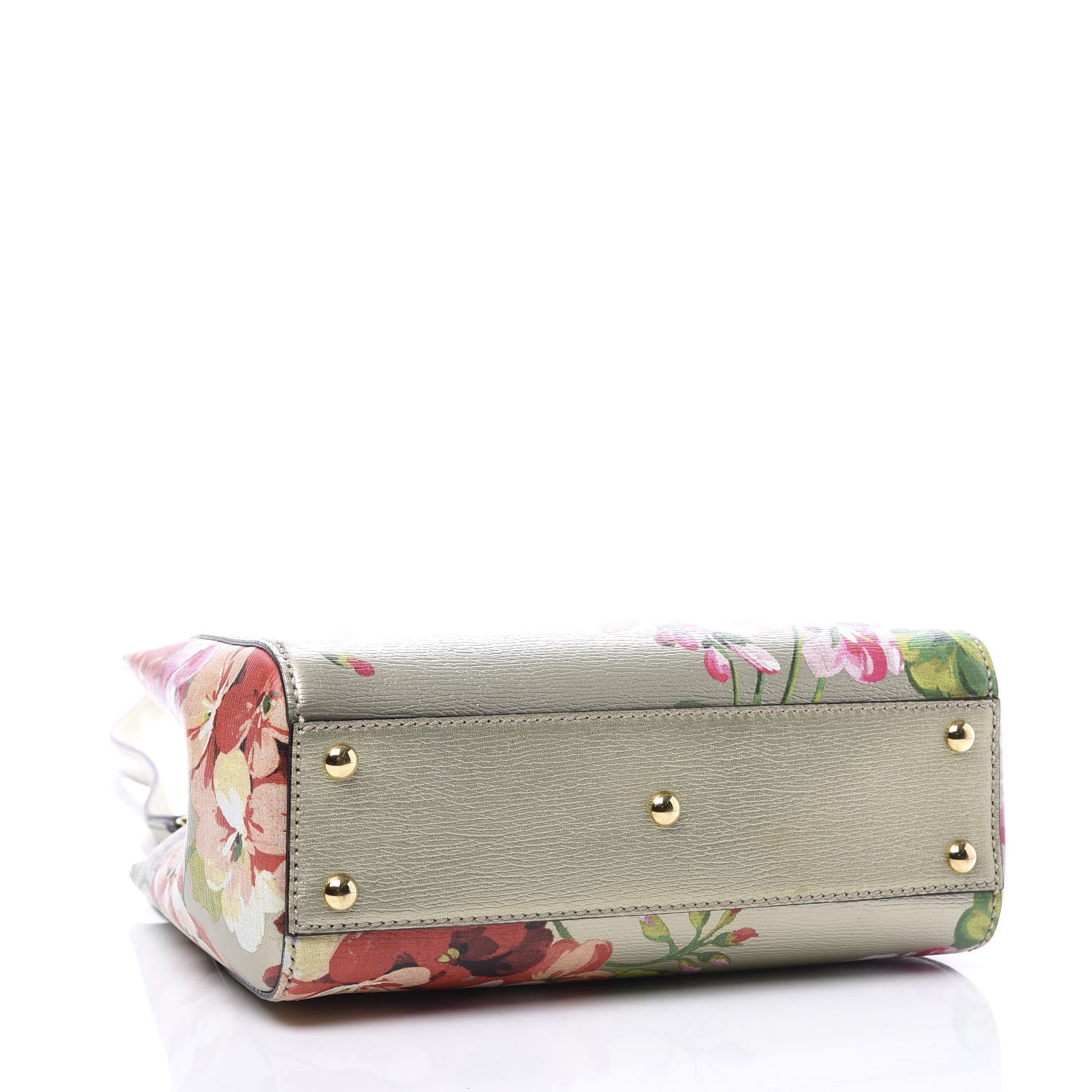 Gucci Metallic Shangai Calfskin Blooms Print Mini Bamboo Shopper Tote Gold Multicolor 3 of 11
