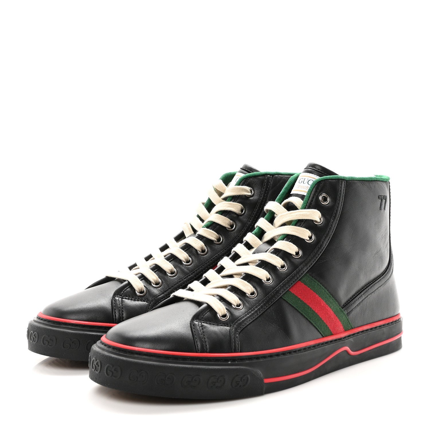 Gucci Glamour Glove Calfskin Web Mens 1977 Tennis High Top Sneakers 10 Black 4 of 9