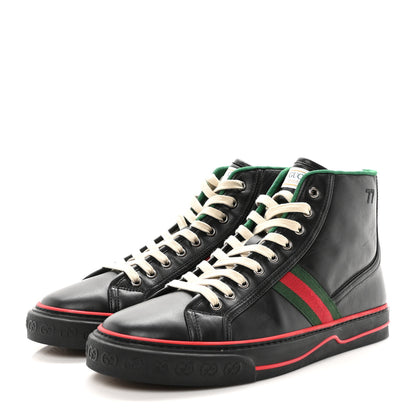Gucci Glamour Glove Calfskin Web Mens 1977 Tennis High Top Sneakers 10 Black 4 of 9