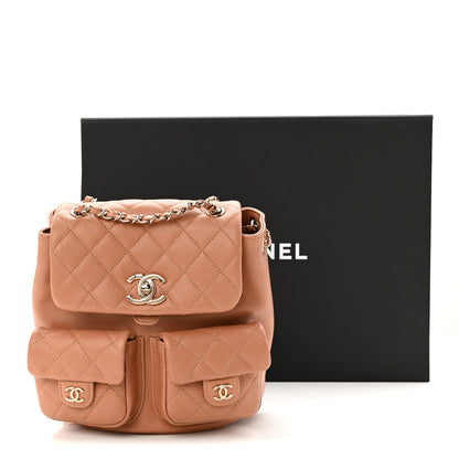 Chanel Shiny Caviar Quilted Medium Duma Pockets Drawstring Backpack Dark Beige 11 of 11