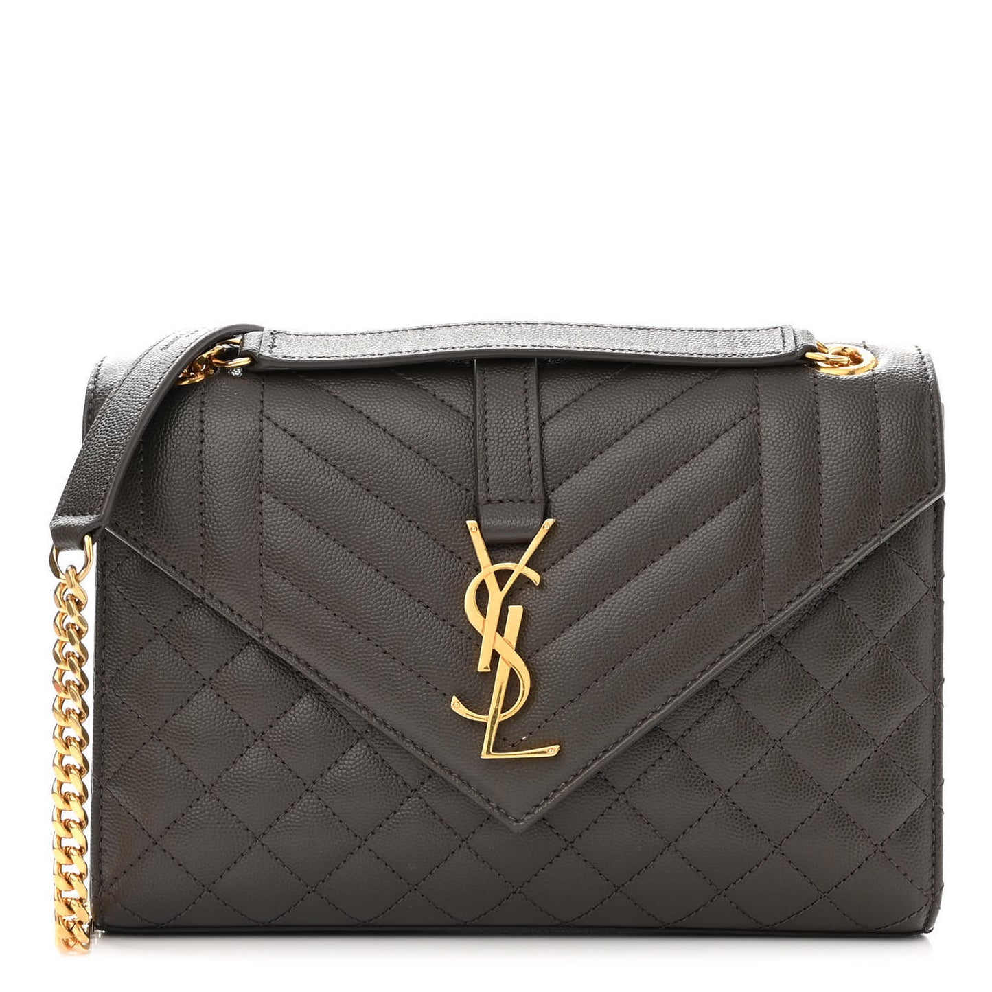 Grain De Poudre Textured Mixed Matelasse Medium Triquilt Monogram Satchel Fog