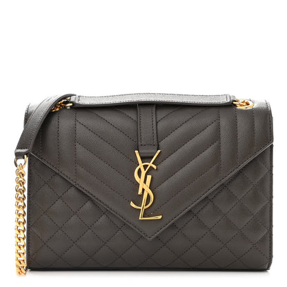 Saint Laurent Grain De Poudre Textured Mixed Matelasse Medium Triquilt Monogram Satchel Fog 1 of 9