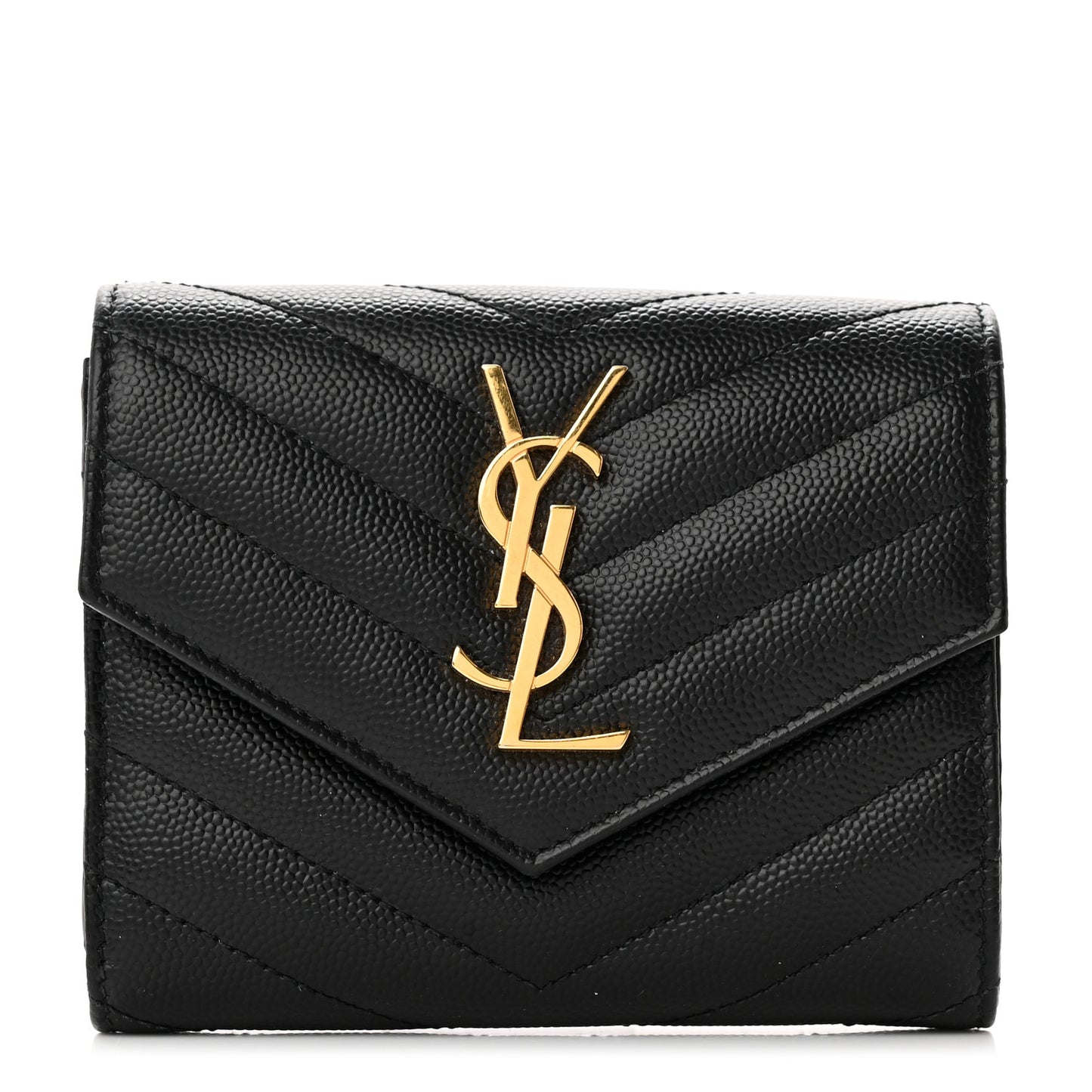 Grain De Poudre Matelasse Chevron Monogram Compact Tri Fold Wallet Black