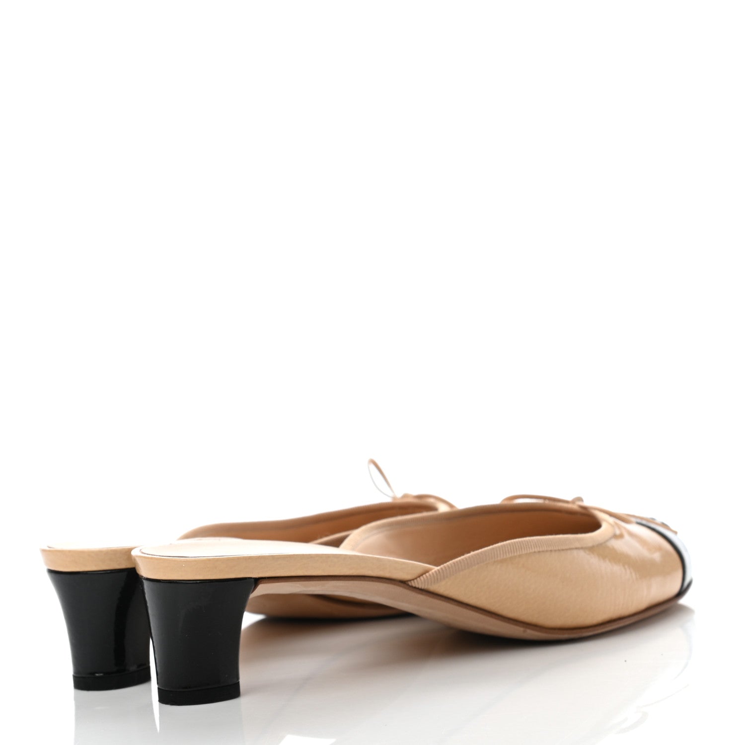 Chanel Patent Calfskin Cap Toe CC Mules 39 Beige Black 4 of 7