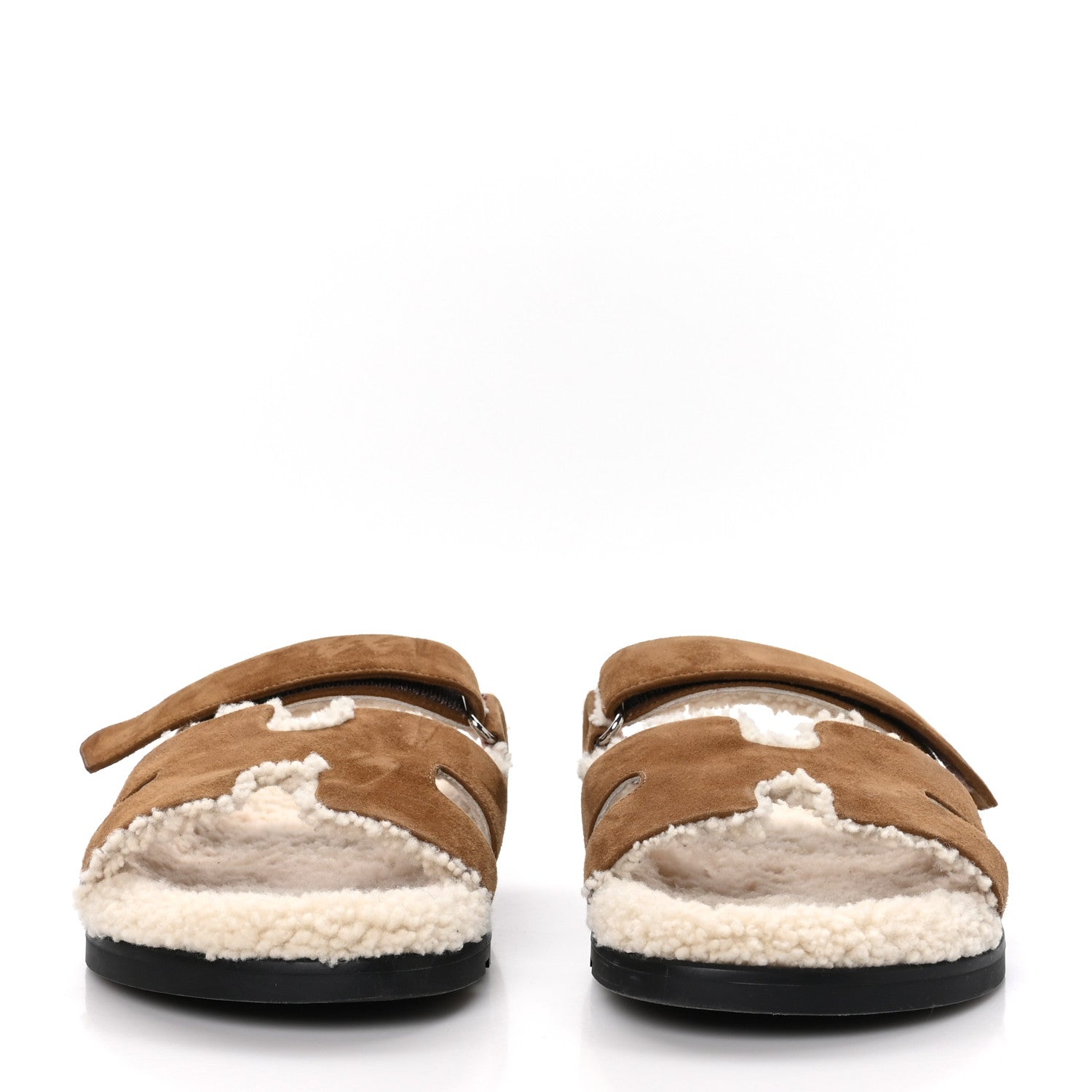 Hermes Suede Goatskin Woolskin Mens Chypre Sandals 43 Naturel Ecru 2 of 7