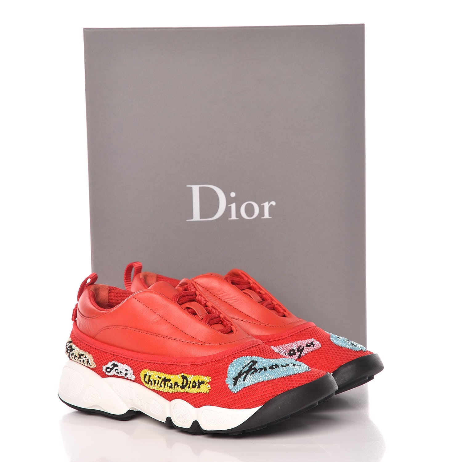 Christian Dior Calfskin Technical Canvas Embroidered Dior Fusion Sneakers 35 Rouge 10 of 10