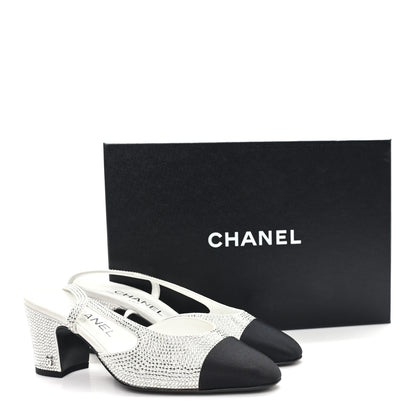 Chanel Strass Grosgrain Cap Toe CC Slingback Pumps 36 Silver Black 10 of 10