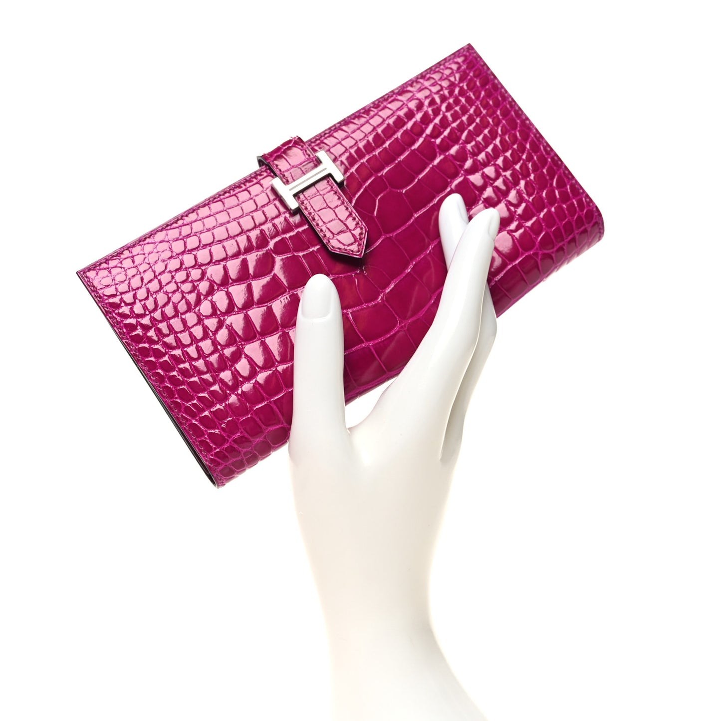Shiny Alligator Bearn Wallet Rose Pourpre