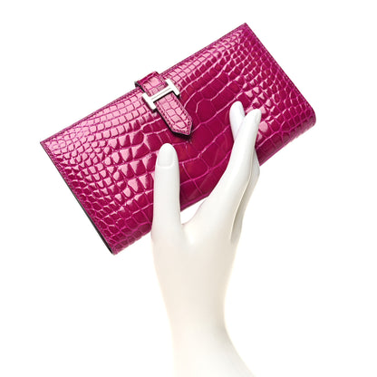 Hermes Shiny Alligator Bearn Wallet Rose Pourpre 2 of 10