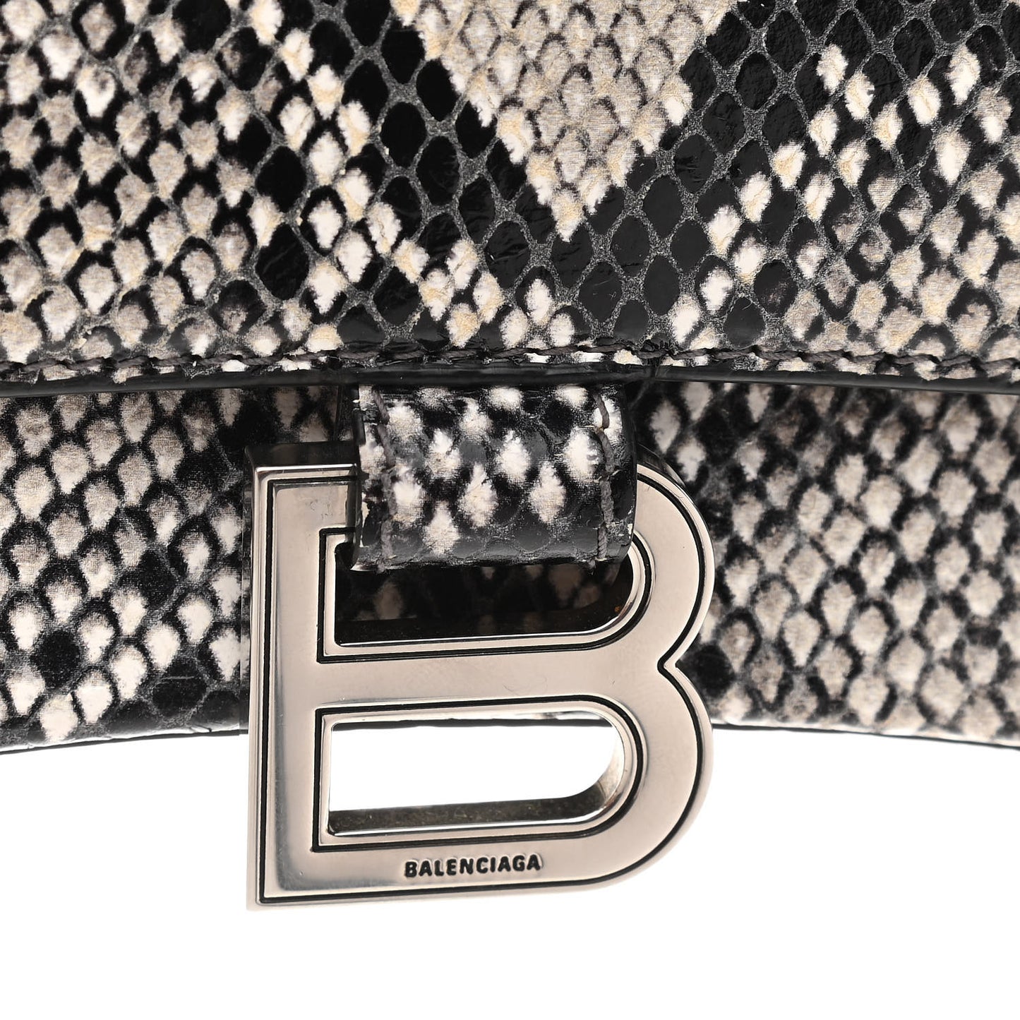 Calfskin Snake Effect Small Hourglass Top Handle Bag Black White