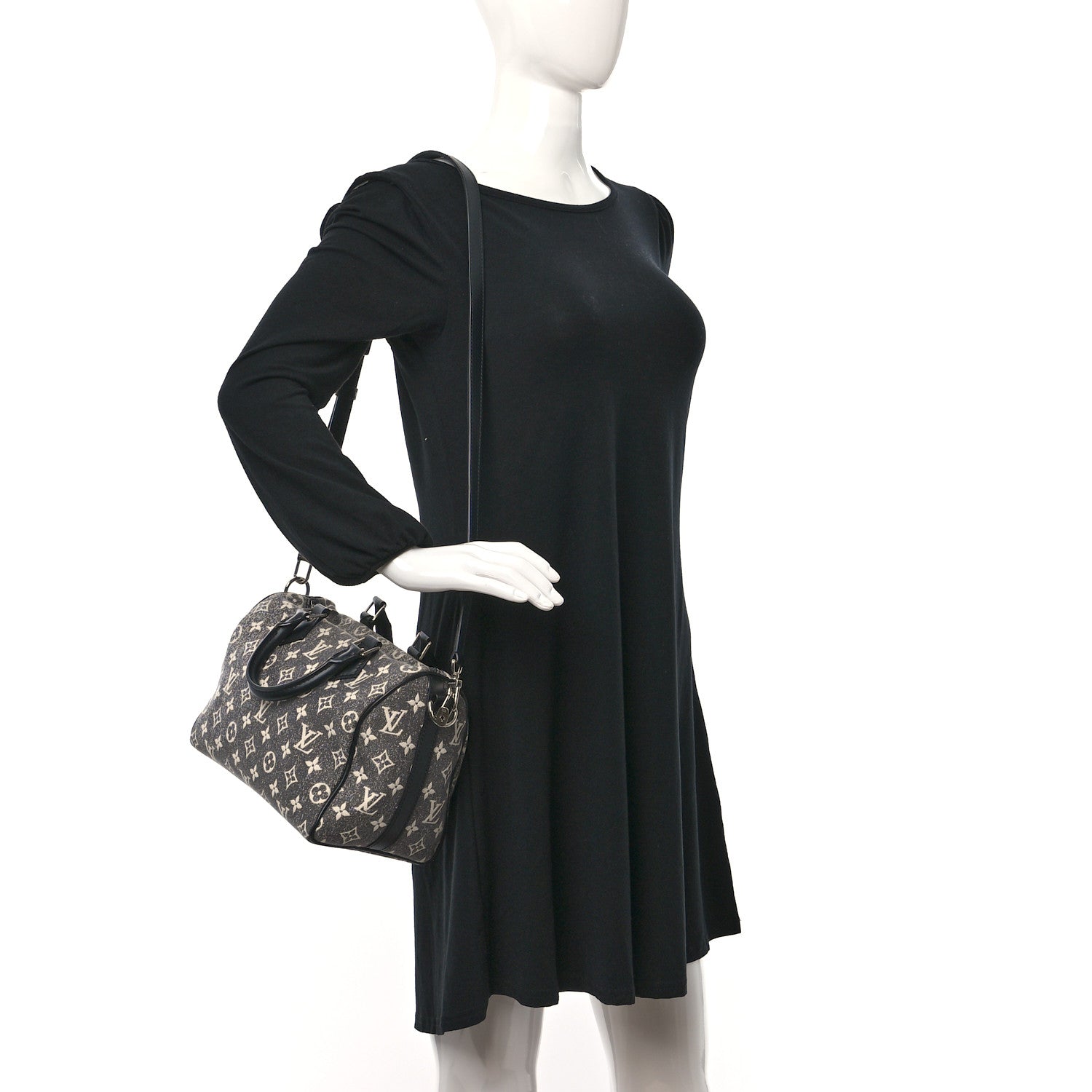 Louis Vuitton Denim Monogram Jacquard Speedy Bandouliere 25 Black 2 of 8