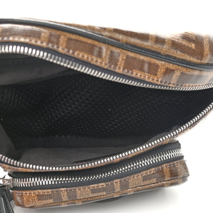 Fendi Glazed Fabric Vitello Century FF 1974 Stamp Patch Mens Pocket Belt Bag Mogano Panna Black 5 of 9