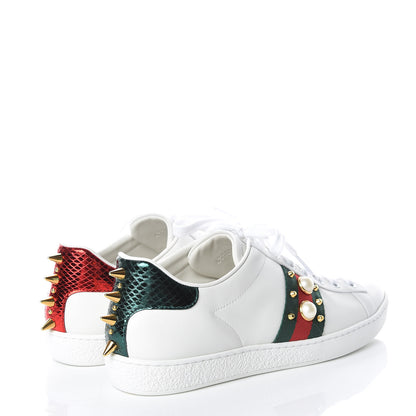 Gucci Calfskin Web Pearl Studded Womens Ace Sneakers 38 White 4 of 10