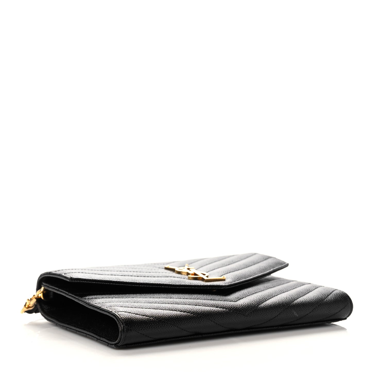 Grain De Poudre Matelasse Chevron Monogram Envelope Clutch Black
