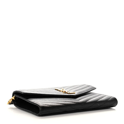 Saint Laurent Grain De Poudre Matelasse Chevron Monogram Envelope Clutch Black 4 of 11
