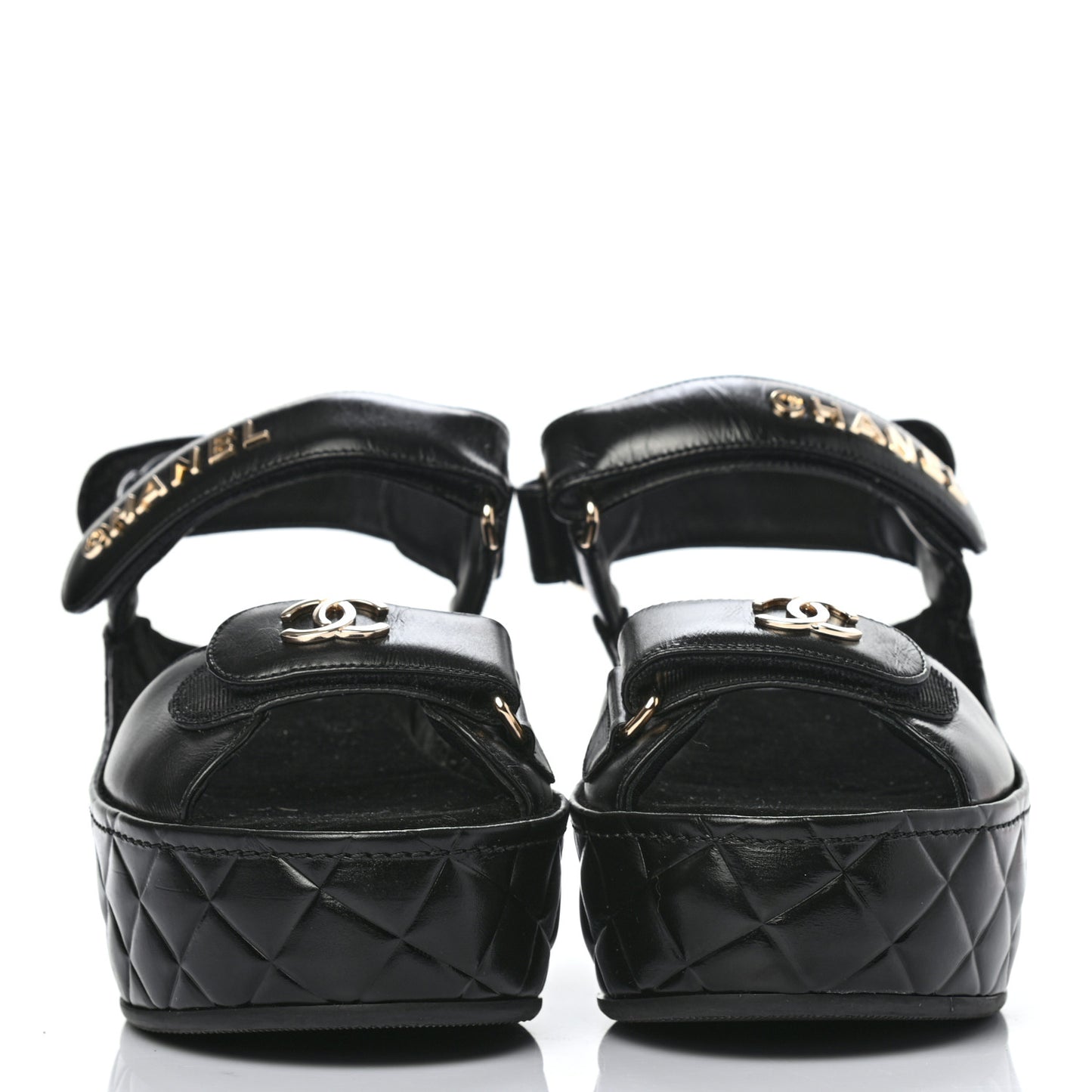 Shiny Calfskin Logo Platform Sandals 37 Black