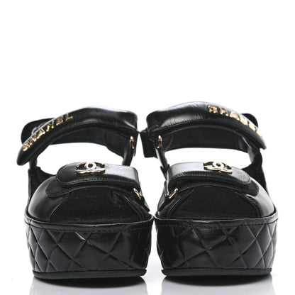Chanel Shiny Calfskin Logo Platform Sandals 37 Black 2 of 8