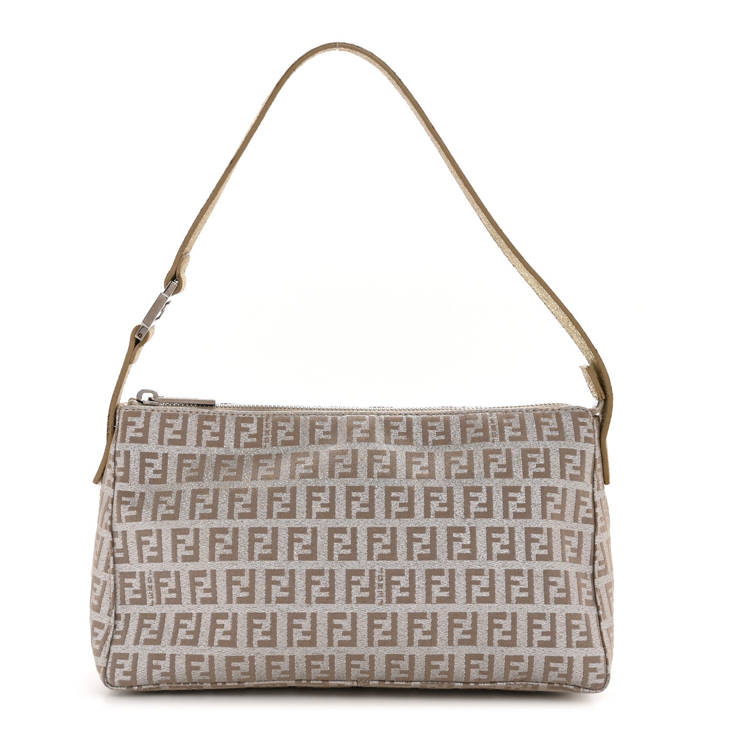 Fendi Metallic Jacquard Zucchino Vitello Pochette Cipria Argento Grigio 1 of 13