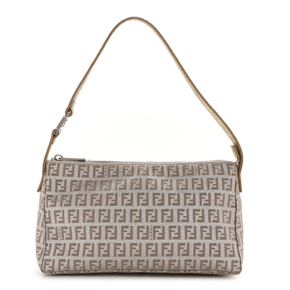Fendi Metallic Jacquard Zucchino Vitello Pochette Cipria Argento Grigio 1 of 13