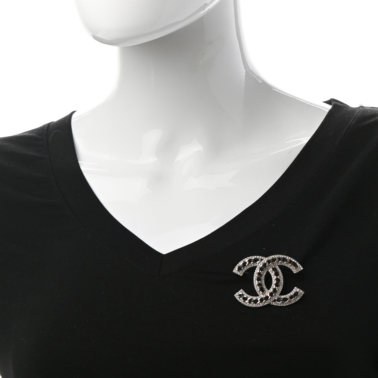 Chanel Lambskin Crystal CC Chain Brooch Black Gold 2 of 5