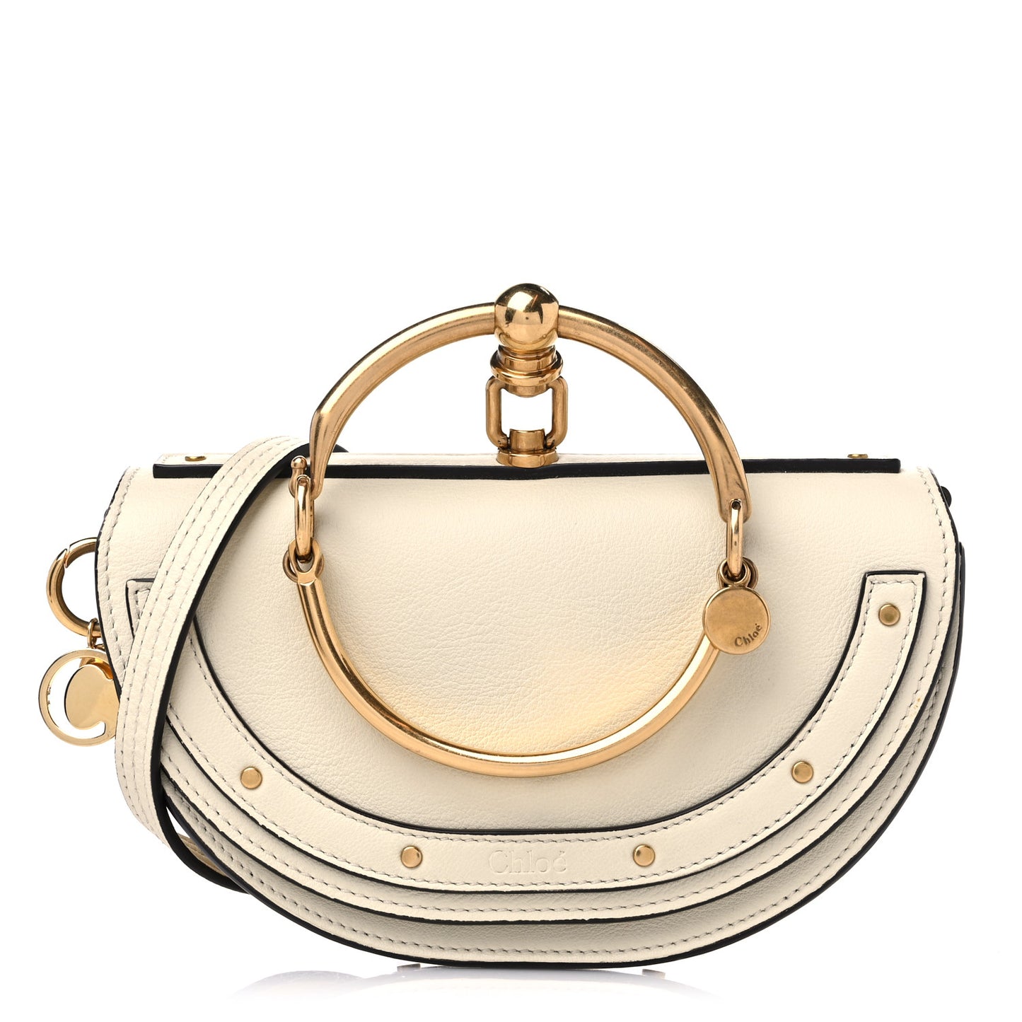 Calfskin Small Nile Bracelet Minaudiere Bag Off White