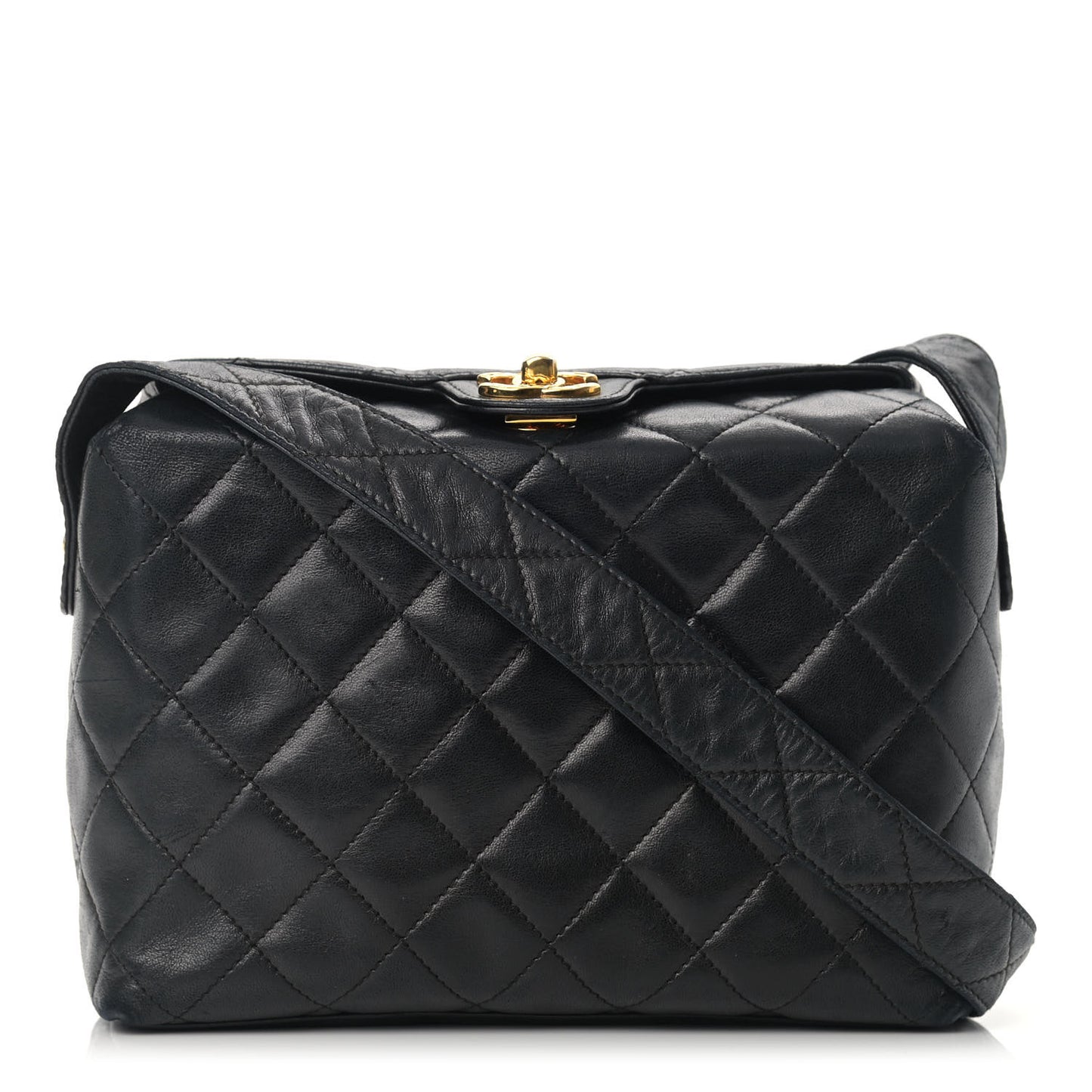 Lambskin Quilted Flap Shoulder Bag Black