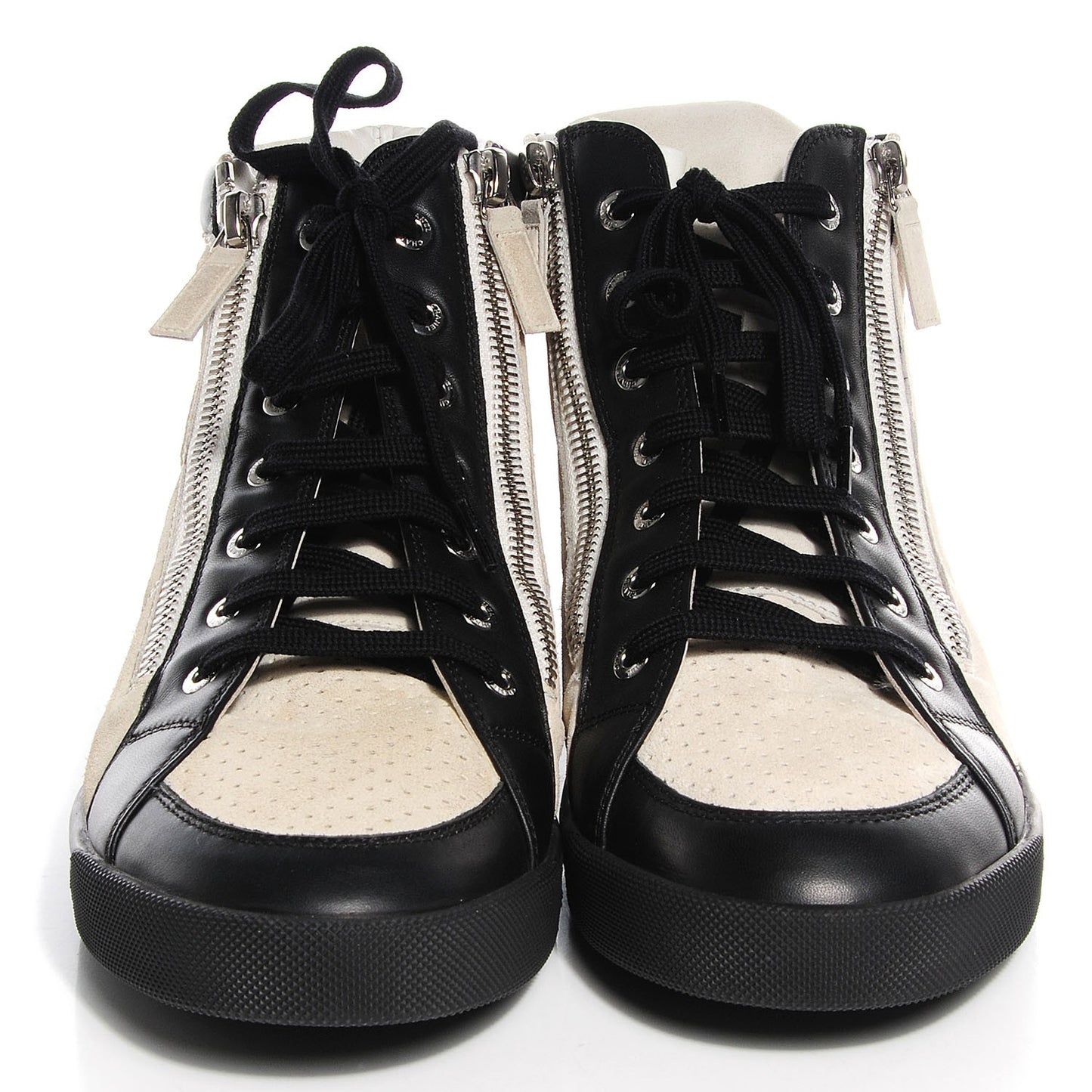 Calfskin Suede Zipped Sneakers Beige Clair Black 41