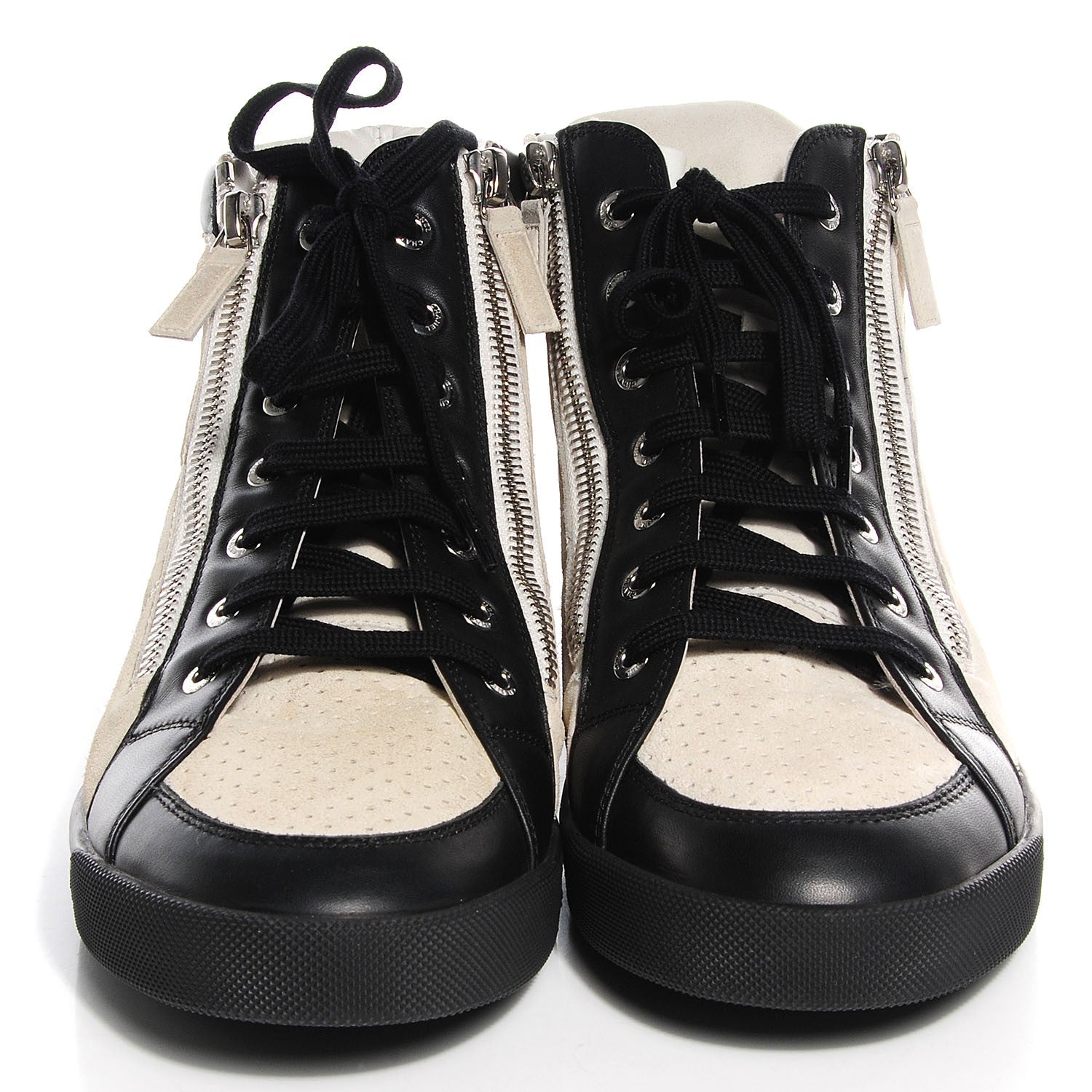 Chanel Calfskin Suede Zipped Sneakers Beige Clair Black 41 2 of 8