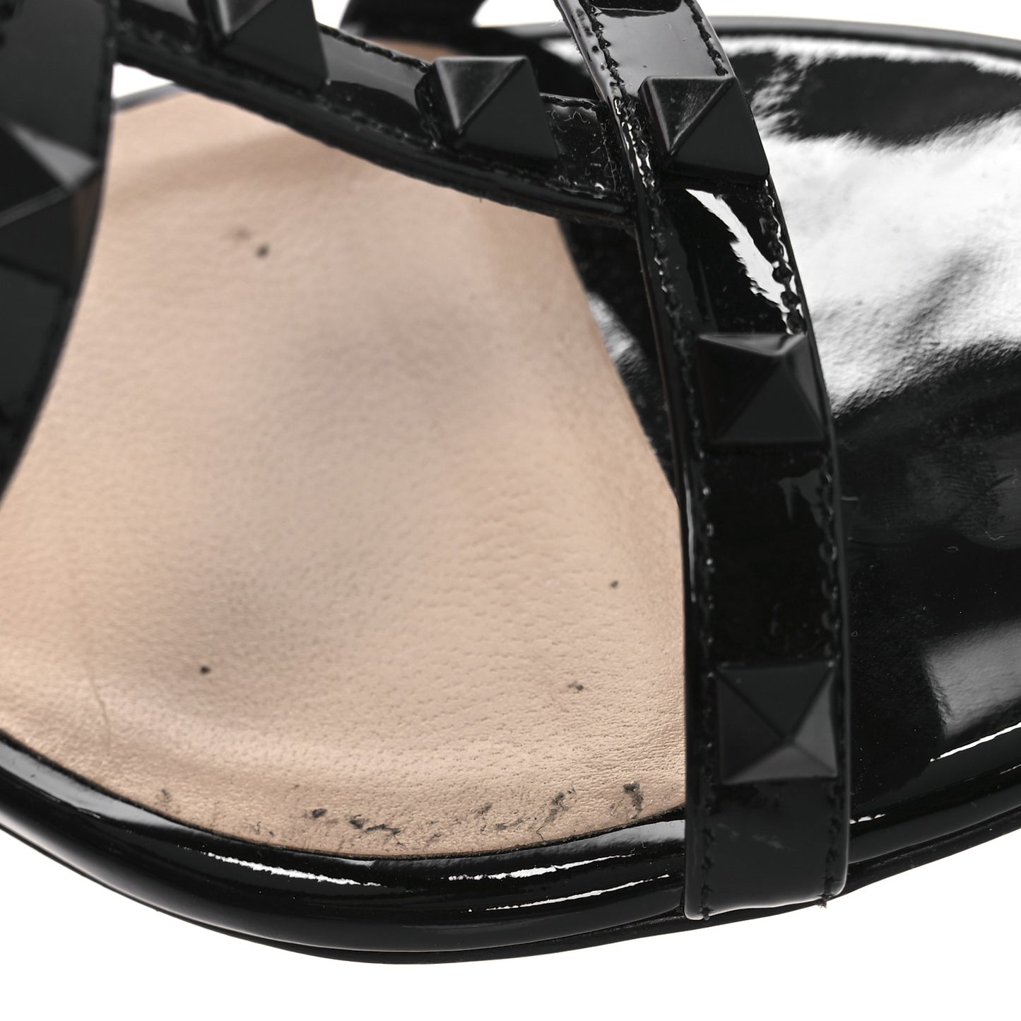Patent Lacquered Monochrome Rockstud 60mm Caged Slide Sandals 40 Black