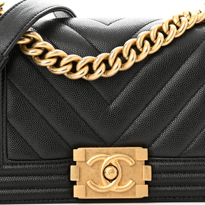 Chanel Caviar Chevron Quilted Small Boy Flap Black 15 of 21