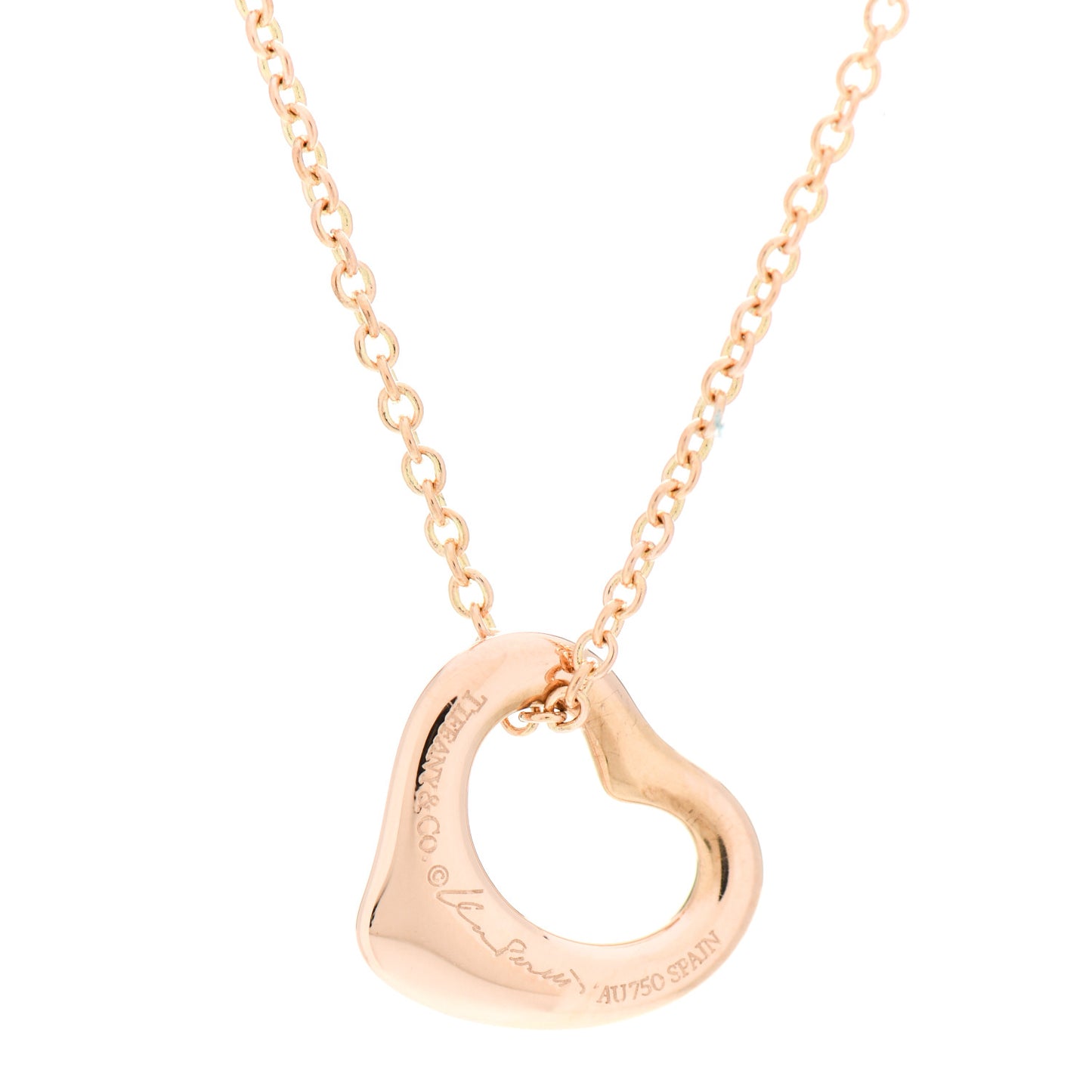 18K Rose Gold 11mm Elsa Peretti Open Heart Pendant Necklace