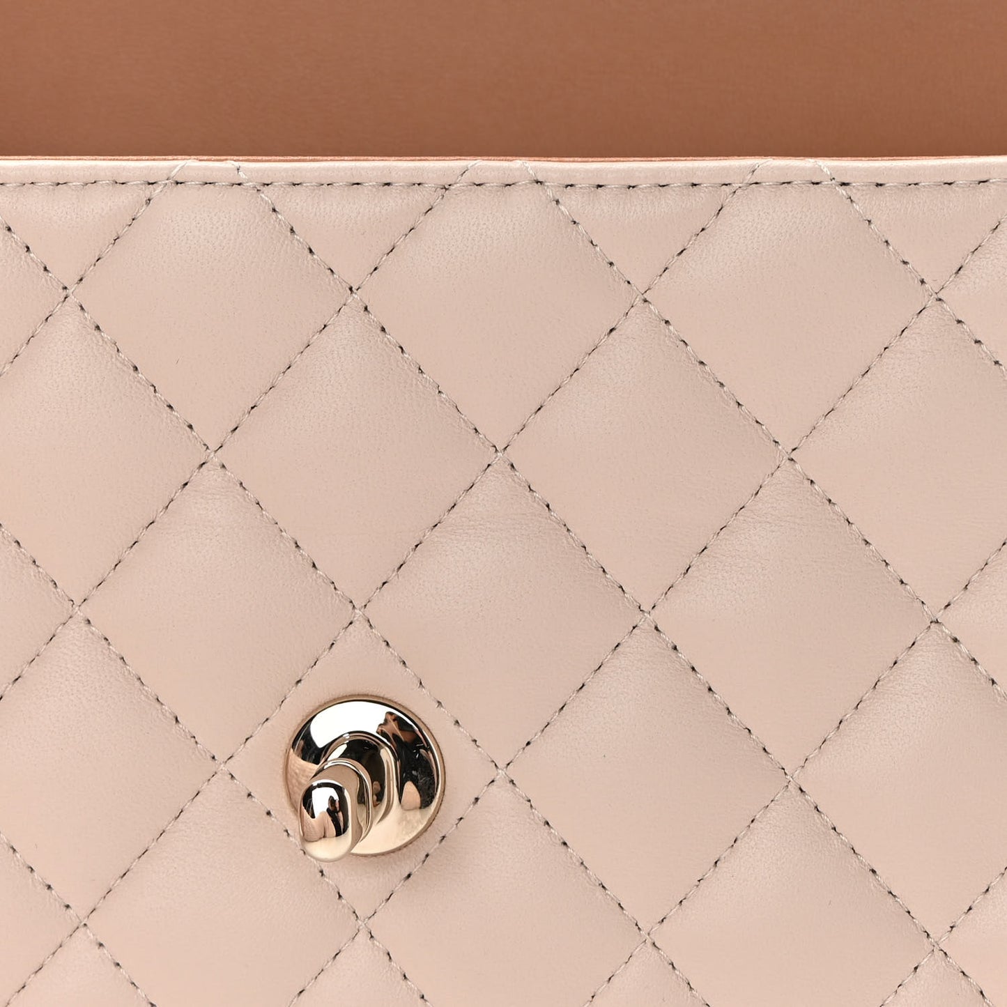 Lambskin Quilted Bi-Color Mini Top Handle Rectangular Flap Ecru Dark Beige