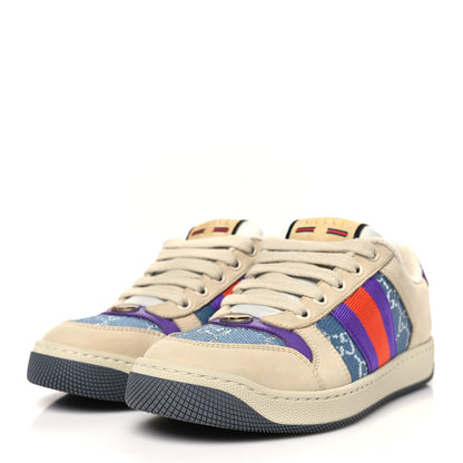 Gucci Calfskin Lame GG Monogram Web Womens Screener Sneakers 35.5 Blue Silver Dusty Milk Shine Purple 4 of 10