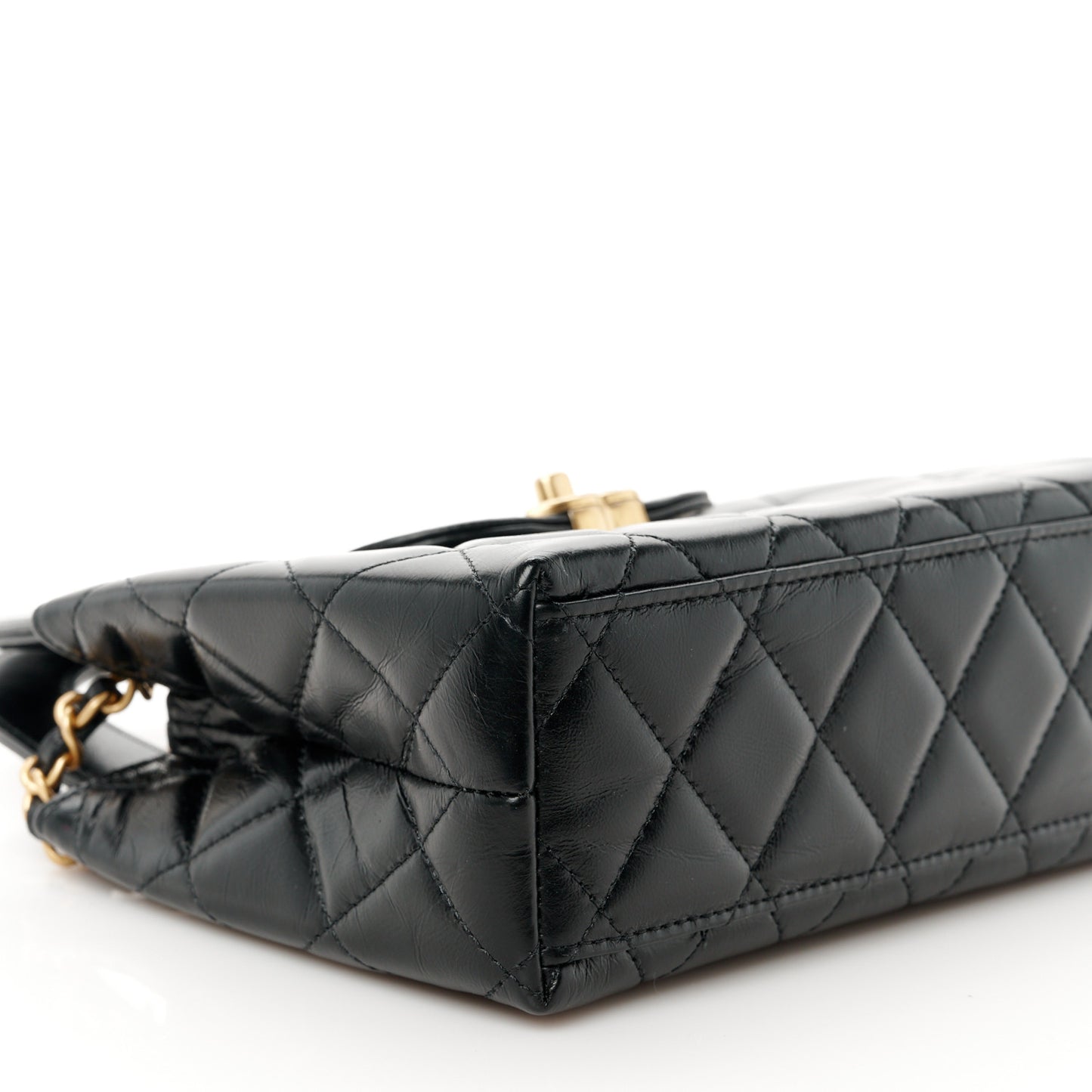 Shiny Aged Calfskin Quilted Nano Kelly Shopper Black